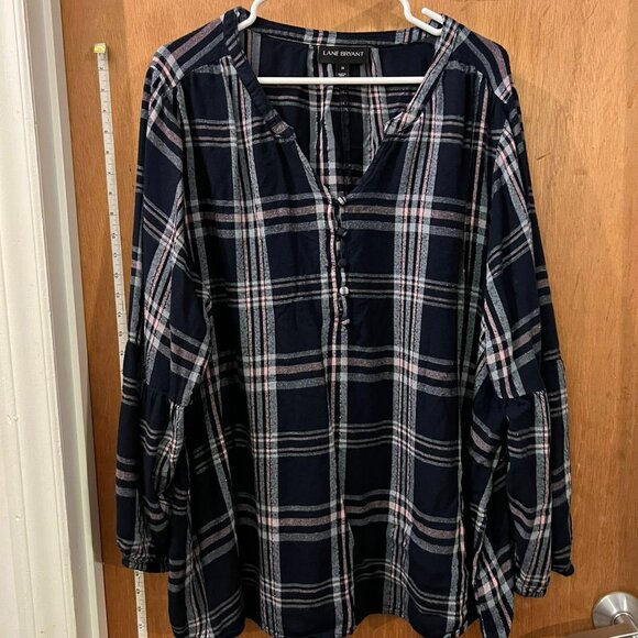 Size 28 - Lane Bryant - Dark Plaid Long Sleeve Blouse - Picture 1 of 6